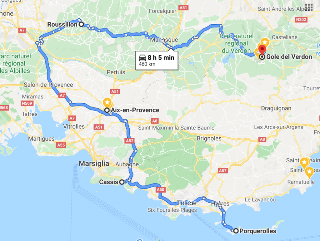 Mappa google maps dell'itinerario in Provenza